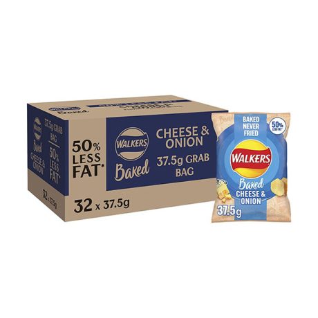 【2023 Limited Time Deals + Free Shipping】Walkers 37.5 g Baked Cheese and Onion Potato Crisps Box – 50 Percent Less Fat Suitable for Vegetarians – Case of 32 Bags