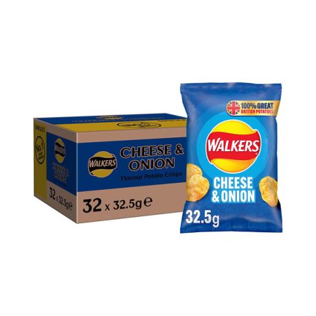 【2023 Limited Time Deals + Free Shipping】Walkers 32.5g Cheese and Onion Crisps, 32.5g - Case of 32